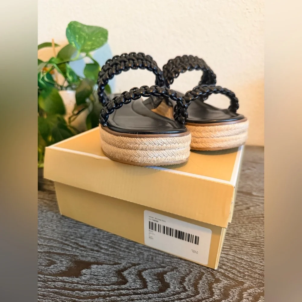 Michael Kors Black Braided Double-Strap Platform Slides